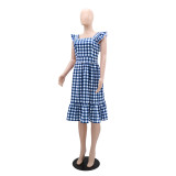 Plaid Halter Square Neck Midi Dress GYLY-10509