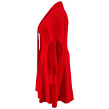 Plus Size Scarf Bubble Sleeve Midi Dress GDAM-J8001