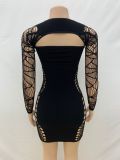 Pre Order: About 7 work days shipping Square Neck Hollow Out Sexy Knit Mini Dress YUEM-Y11052
