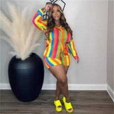 Stripe Long Sleeve Casual Shorts Suit LSD-LD1531