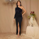 Single Shoulder Long Sleeve Sequin Split Maxi Dress NY-K3256