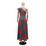 Single Shoulder Print Split Evening Dress GYLY-10527