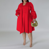 Plus Size Scarf Bubble Sleeve Midi Dress GDAM-J8001