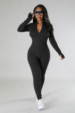 Long Sleeve Solid Zipper Sport Jumpsuit GXYF-H0419