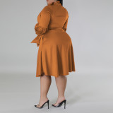 Plus Size Scarf Bubble Sleeve Midi Dress GDAM-J8001