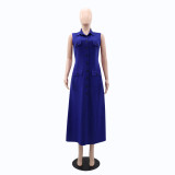 Sleeveless Solid Color Single-breasted Long Dress GYLY-10486