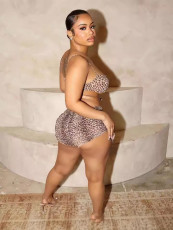 Pre Order: About 7 work days shipping Leopard Print Sling Two Piece Shorts Set YUEM-Y11050