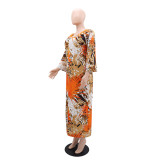 V Neck Long Sleeve Print Dress GYLY-10515