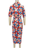 Loose Print Long Sleeve Tie Up Long Shirt XHXF-967