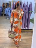 V Neck Long Sleeve Print Dress GYLY-10515