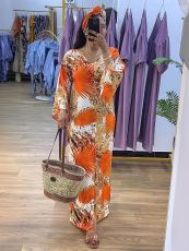 V Neck Long Sleeve Print Dress GYLY-10515
