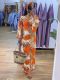 V Neck Long Sleeve Print Dress GYLY-10515