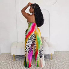Print Halter Backless Loose Jumpsuit NY-S10881