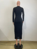 Solid Slim Knis Long Sleeve Maxi Dress QODY-Y6047
