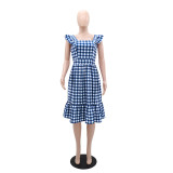 Plaid Halter Square Neck Midi Dress GYLY-10509