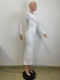 Solid Slim Knis Long Sleeve Maxi Dress QODY-Y6047