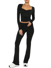 Solid Color Long Sleeve Micro Pants 2 Piece Set GXYF-H0415