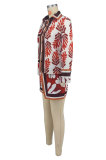 Fashion Print Lapel Long Sleeve Shorts Set XHXF-8701