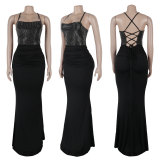 Hot Drill Pleated Backless Bandage Dress NY-K3237
