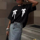 Bow Tie Patchwork Loose T-Shirt DYSC-DY24A1494WSB051013