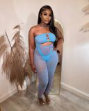 Pre Order: About 7 work days shipping Backless Mesh Cutout Patchwork Knit Jumpsuit  YUEM-Y11057