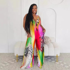 Print Halter Backless Loose Jumpsuit NY-S10881