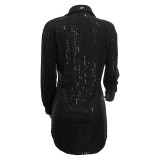 Solid Color Long Sleeve Sequin Shirt Dress OMY-MY11066
