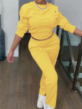 Solid Color Long Sleeve Sweatshirt Two Piece Pants Set GWDS-240705