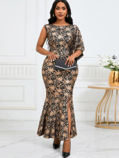One Shoulder Stamped Sexy Party Dress GATE-D526