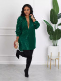 Solid Color Long Sleeve Sequin Shirt Dress OMY-MY11066