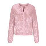Fashion Sequin Long Sleeve Zipper Coat GOSD-OM10228