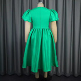 Plus Size Bubble Sleeve Hollow Out Neck Midi Dress GKEN-AM040514