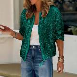 Fashion Sequin Long Sleeve Zipper Coat GOSD-OM10228