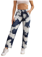 Washed Print Stright Jeans GKNF-TSQ-095-1