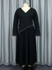 Plus Size V-Neck Flared Sleeve Studded Party Dress GKEN-AM040608