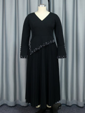 Plus Size V-Neck Flared Sleeve Studded Party Dress GKEN-AM040608