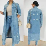 Fashion Holes Long Sleeve Denim Coat GKNF-TSC-2328