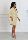 Solid Color Long Sleeve Sequin Shirt Dress OMY-MY11066