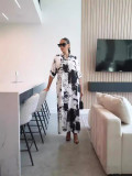 Print Loose Lapel Short Sleeve Maxi Dress OD-D8697