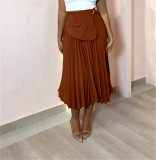 Solid Color High Waist Long Skirt OMY-MY11054