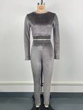 Solid Long Sleeve Tight Two Piece Pants Set GWDS-240704