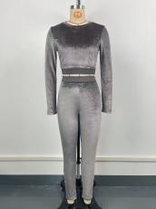 Solid Long Sleeve Tight Two Piece Pants Set GWDS-240704