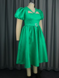 Plus Size Bubble Sleeve Hollow Out Neck Midi Dress GKEN-AM040514