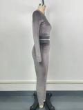 Solid Long Sleeve Tight Two Piece Pants Set GWDS-240704