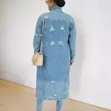 Fashion Holes Long Sleeve Denim Coat GKNF-TSC-2328