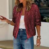 Fashion Sequin Long Sleeve Zipper Coat GOSD-OM10228