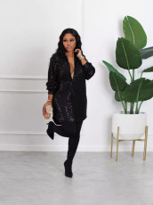 Solid Color Long Sleeve Sequin Shirt Dress OMY-MY11066