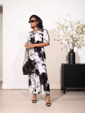 Print Loose Lapel Short Sleeve Maxi Dress OD-D8697