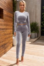 Solid Long Sleeve Tight Two Piece Pants Set GWDS-240704