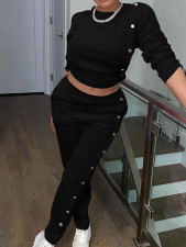 Solid Color Long Sleeve Sweatshirt Two Piece Pants Set GWDS-240705